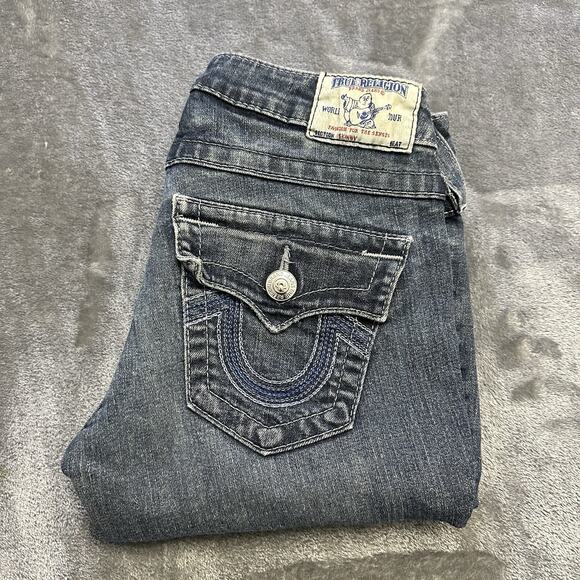True Religion Jeans Women's 26 Blue World Tour Skinny Lo-Rise Flap Pockets Denim - Picture 1 of 13